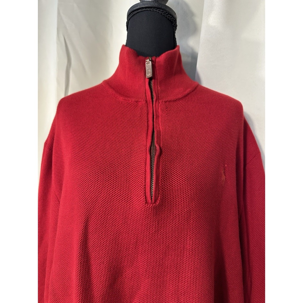 Polo Ralph Lauren Red‎ 1/2 Zip Cotton Size x Large Sweater Pullover Zip Front
